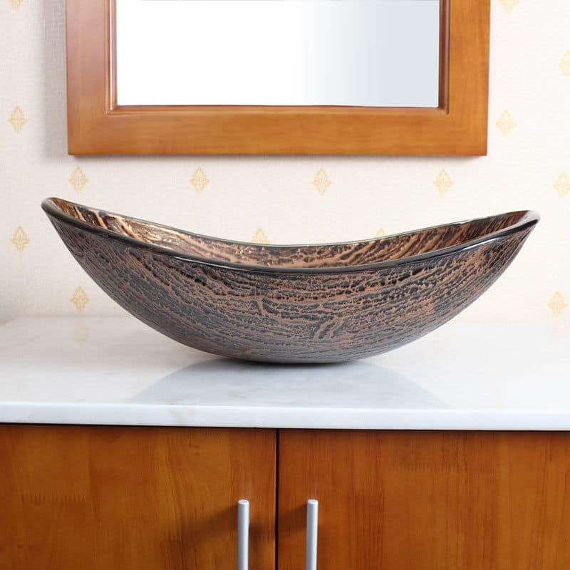 Elite Unique Oval Bathroom Tempered Boat Shape Glass Vessel Sink with Faucet Combo