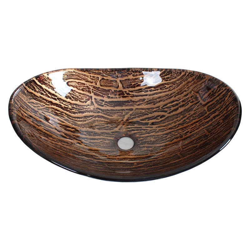 Elite Unique Oval Bathroom Tempered Boat Shape Glass Vessel Sink with Faucet Combo