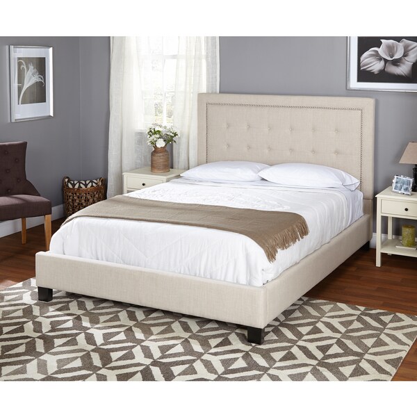 Simple Living Cortina Linen Upholstered Beige Queen Bed - Free Shipping ...