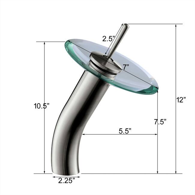 Elite Tempered Winter Leaf Design Bathroom Glass Vessel Sink & Brushed Nickel Waterfall Faucet