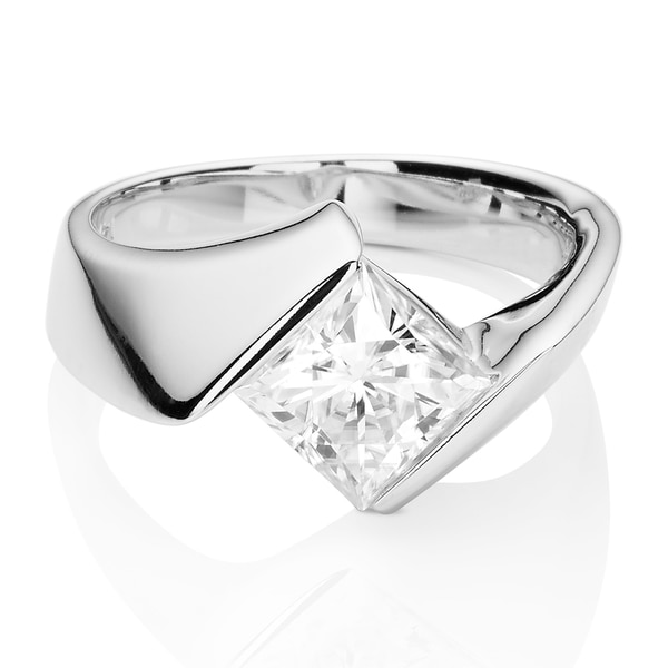Charles & Colvard 14k White Gold 1 2/3ct DEW Square Forever One Near Colorless Moissanite Solitaire Bypass Ring