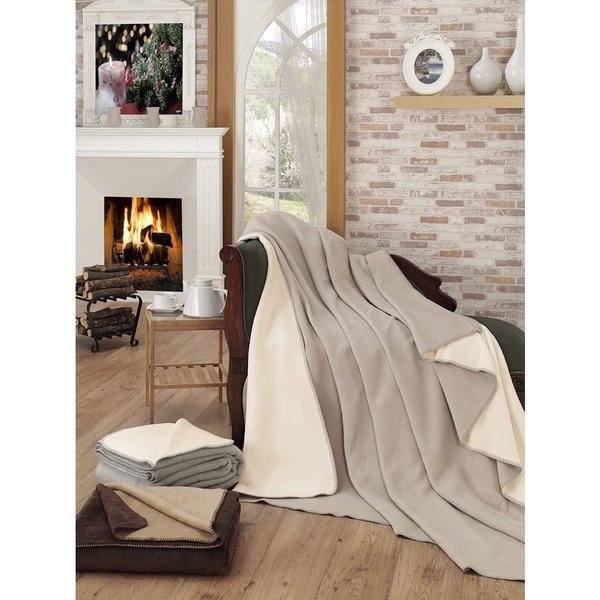 Ottomanson Solid Color Reversible Cotton Blend Plush Throw Blanket
