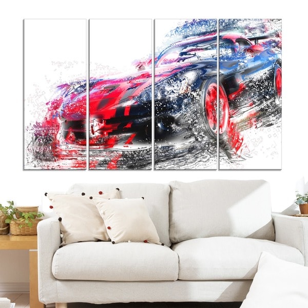 Red and Black Sports Car' 4-piece Gallery-wrapped Canvas