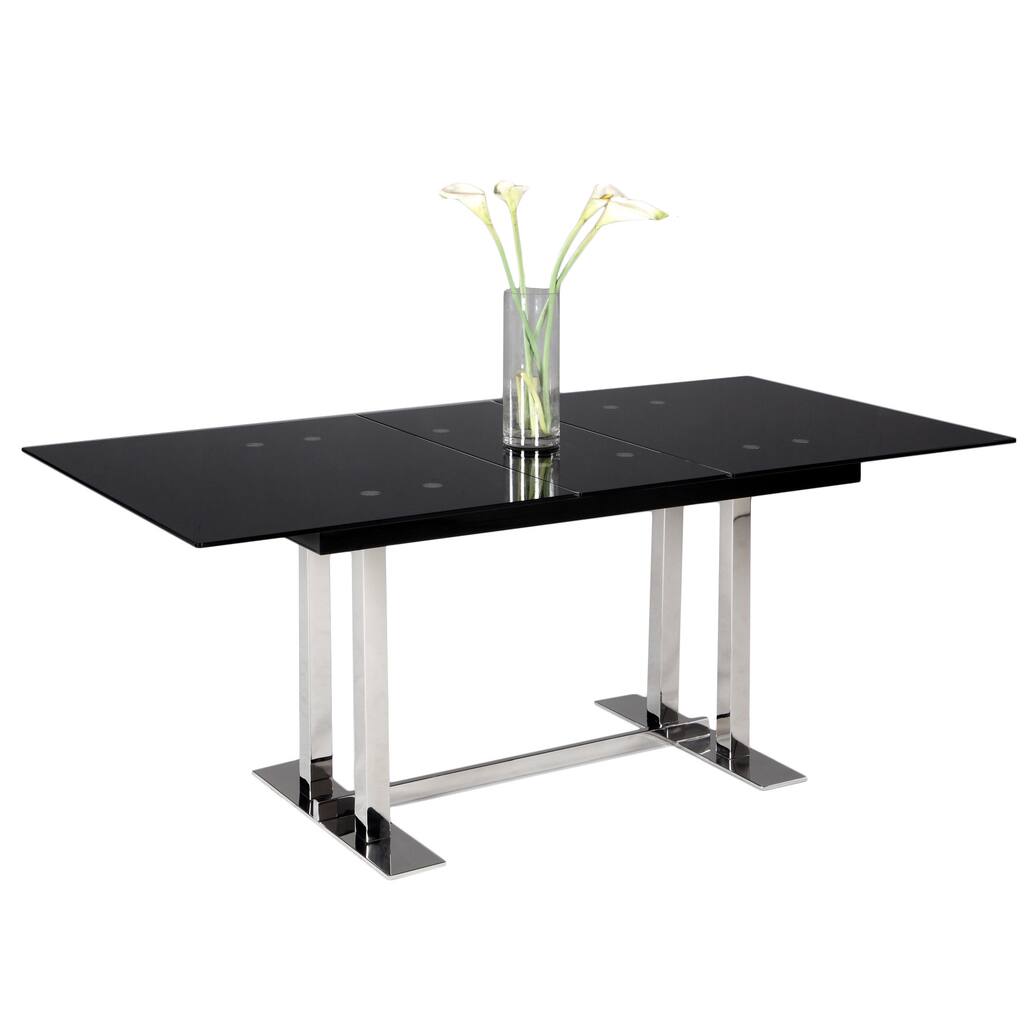 Somette Tyson Black Glass Extendable Dining Table