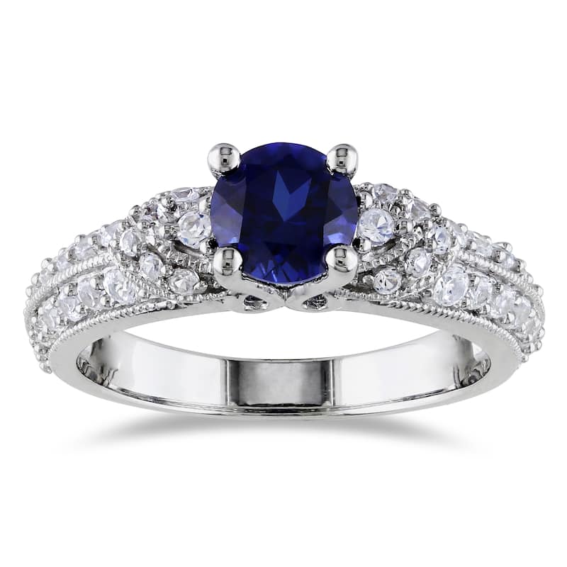 Miadora Sterling Silver Created Blue and White Sapphire Engagement Ring - 4