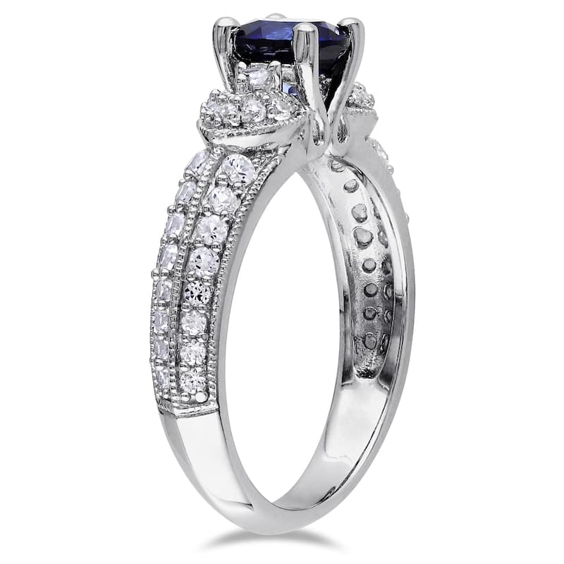 Miadora Sterling Silver Created Blue and White Sapphire Engagement Ring