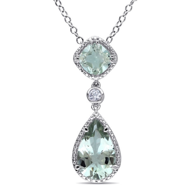 Miadora Silver Green Amethyst and Created White Sapphire Necklace