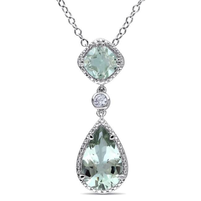 Miadora Silver Green Amethyst and Created White Sapphire Necklace