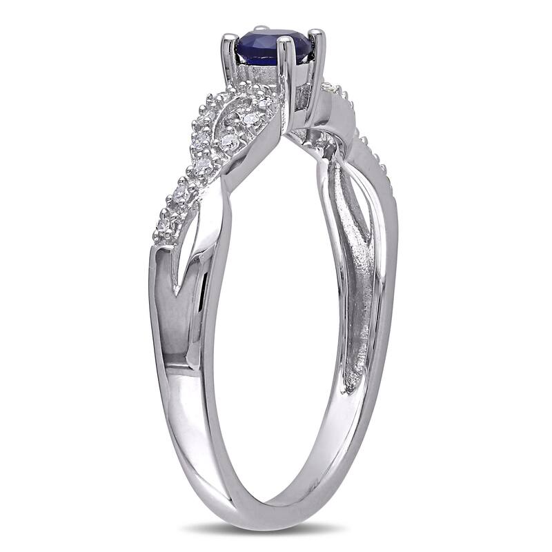 Miadora Silver Created Sapphire and 1/10ct TDW Diamond Ring (H-I, I2-I3)