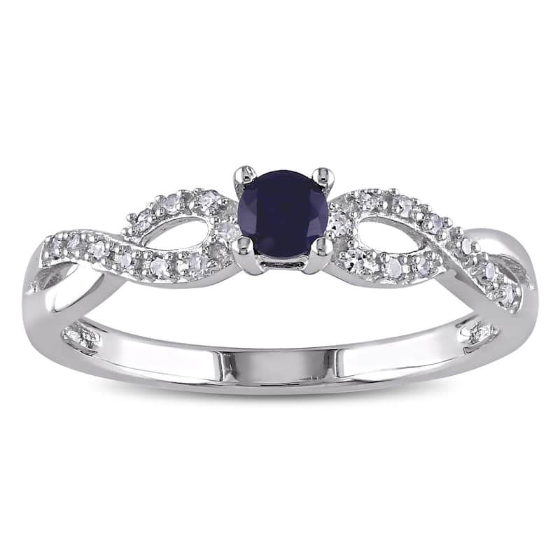 Miadora Silver Created Sapphire and 1/10ct TDW Diamond Ring (H-I, I2-I3)