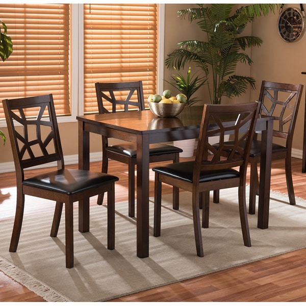 Mozaika Black Leather Contemporary 5 Piece Dining Set