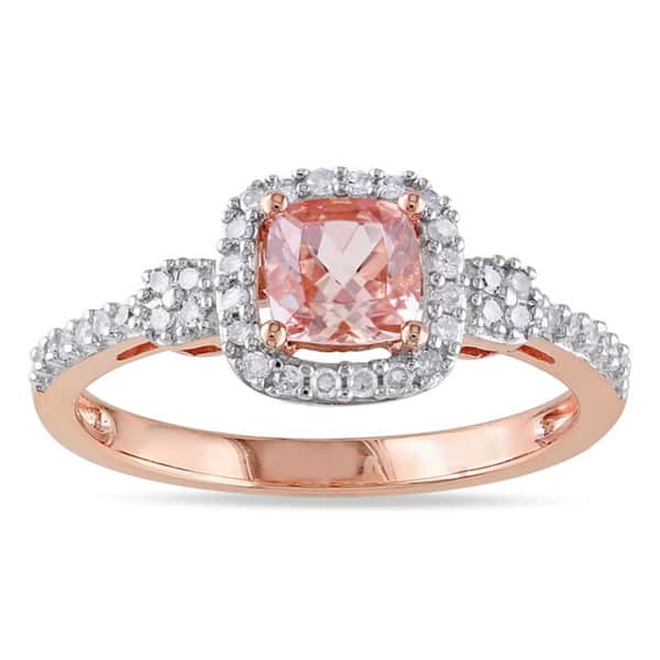 Miadora 10k Rose Gold Morganite and 1/5ct TDW Diamond Halo Ring