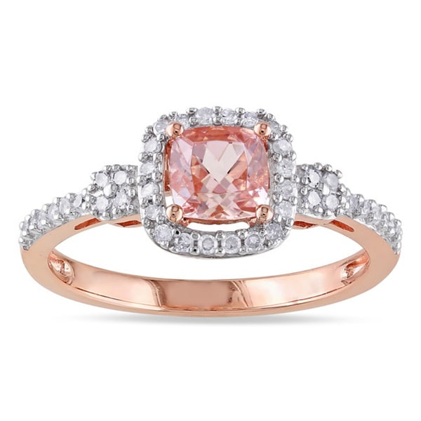 Miadora 10k Rose Gold Morganite and 1/5ct TDW Diamond Halo Ring