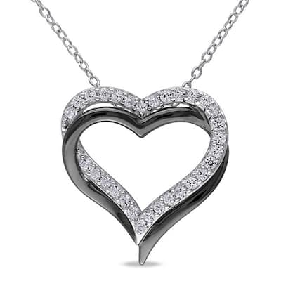 Miadora Sterling Silver Created White Sapphire Double Heart Necklace