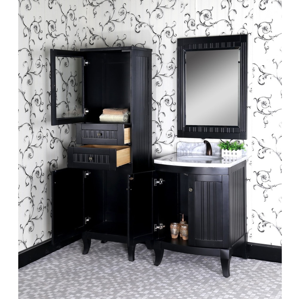 Country Style 27 Inch Carrara White Marble Top Single Sink Black Finished 4 Piece Bathroom Vanity Set Overstock 9765733