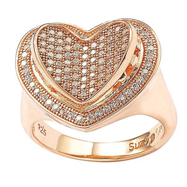 Suzy Levian Sterling Silver Cubic Zirconia Heart Ring - On Sale ...