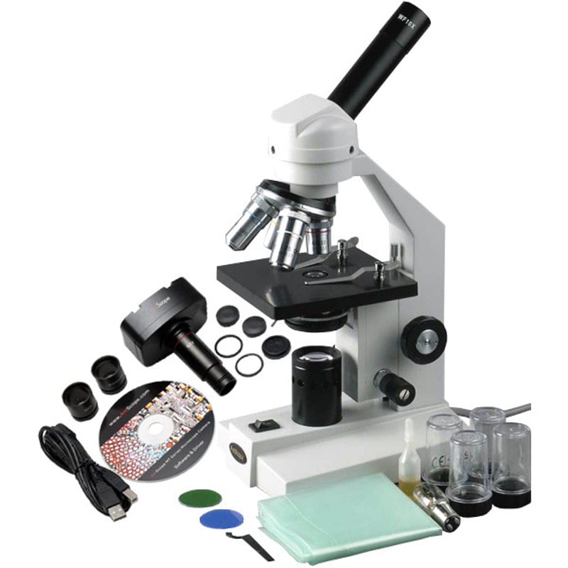 Shop AmScope 40x-1000x Monocular Compound Microscope with 1.3MP Digital ...