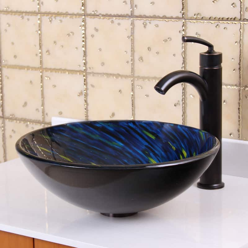 Elite Modern Design Tempered Glass Bathroom Vessel Sink with Faucet Combo