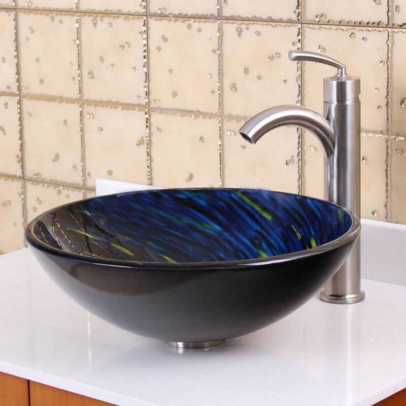 Elite Modern Design Tempered Glass Bathroom Vessel Sink with Faucet ...