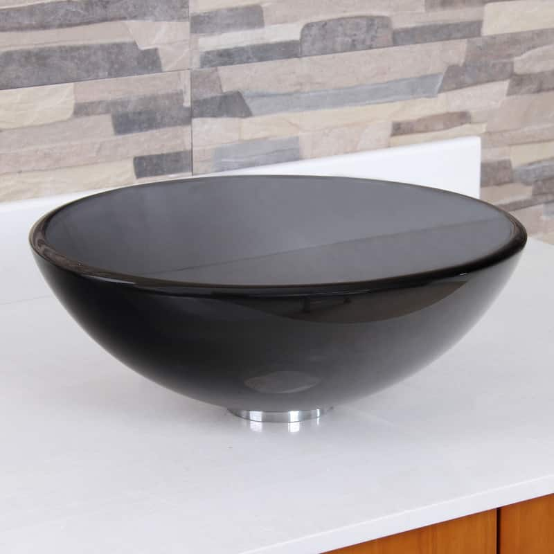 Elite Transparent Tinted Black Tempered Glass Bathroom Vessel Sink and Faucet Combo