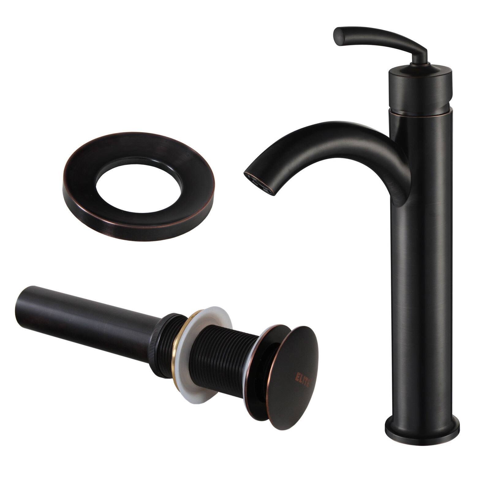 Elite Transparent Tinted Black Tempered Glass Bathroom Vessel Sink and Faucet Combo Bed Bath