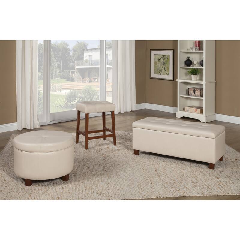 Porch & Den Rockwell Large Ivory Faux Leather Round Storage Ottoman