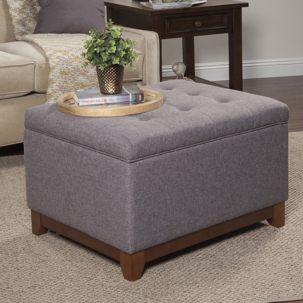 Shop HomePop Charcoal Grey Chunky Textured Storage Ottoman On Sale