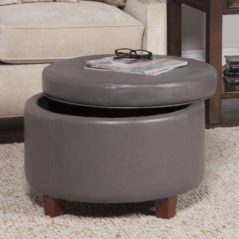 Porch & Den Rockwell Charcoal Grey Leatherette Round Storage Ottoman