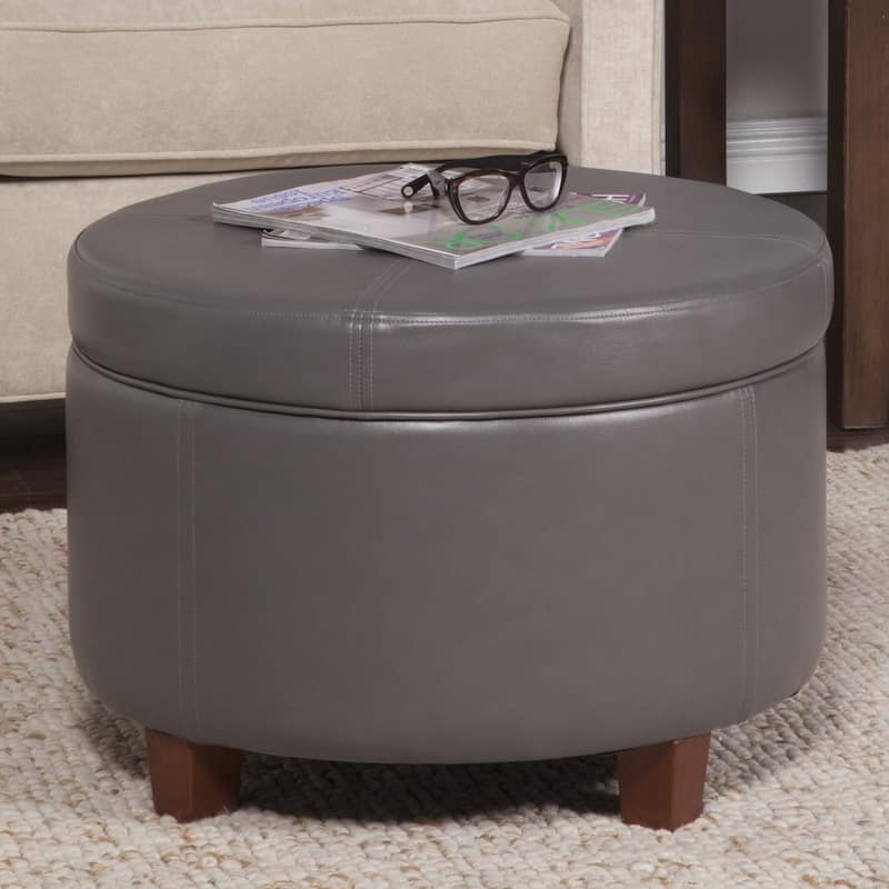 Porch & Den Rockwell Charcoal Grey Leatherette Round Storage Ottoman