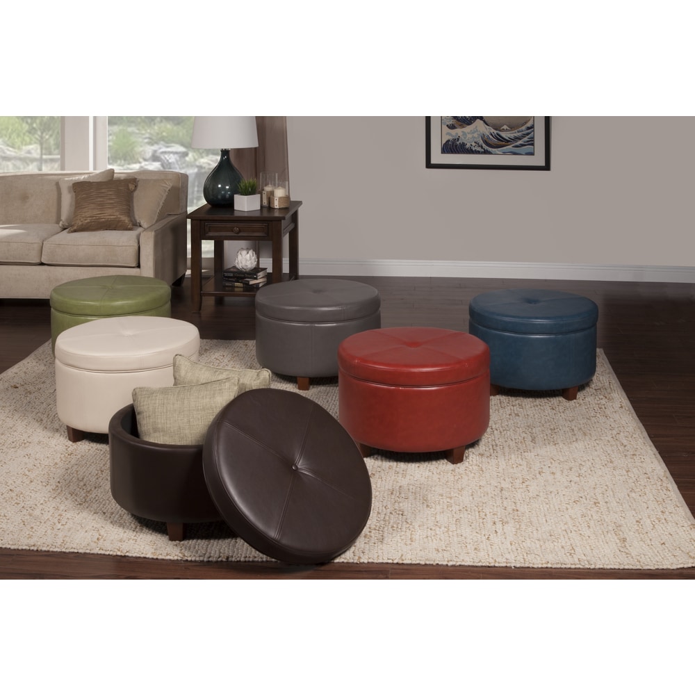 Porch Den Rockwell Chocolate Faux Leather Round Storage Ottoman Brown