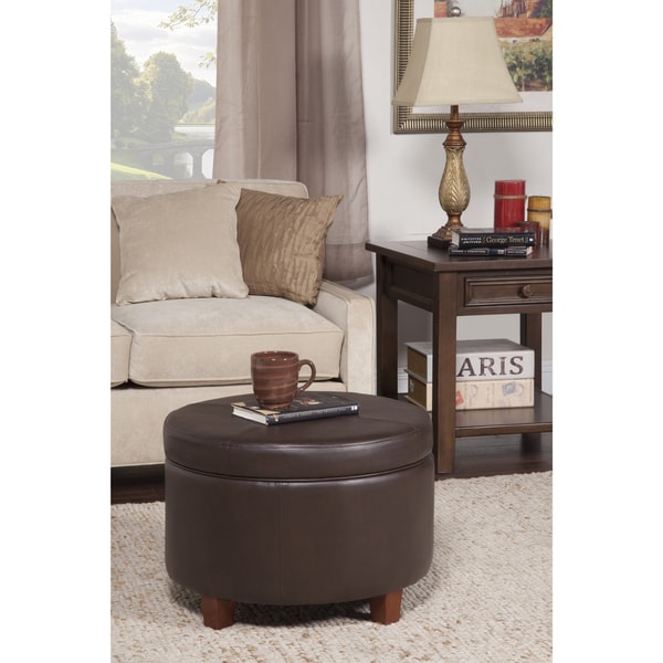 Porch & Den Rockwell Chocolate Brown Faux Leather/Foam/Wood Large Round ...
