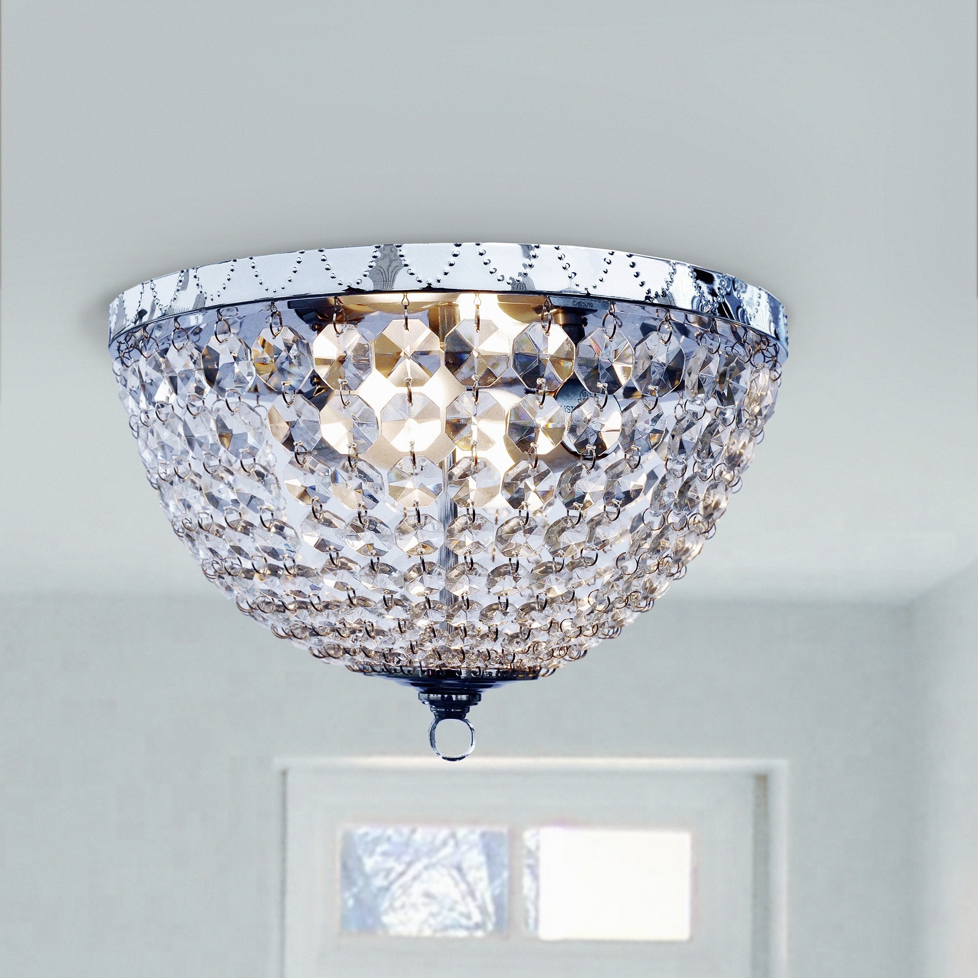 Shop Chrome Crystal Rain Drop Ceiling Light Flushmount On Sale