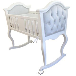 Lola Upholstered Jewel Tufted Grey/ White Rocking Cradle