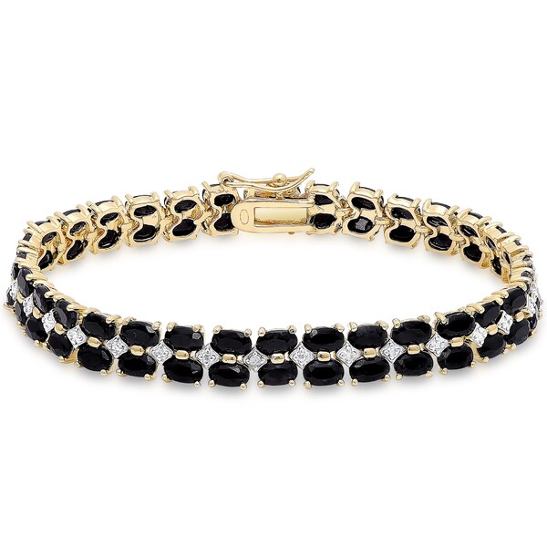 Dolce Giavonna Gold over Sterling Silver Diamond Accent Gemstone 2-row Bracelet