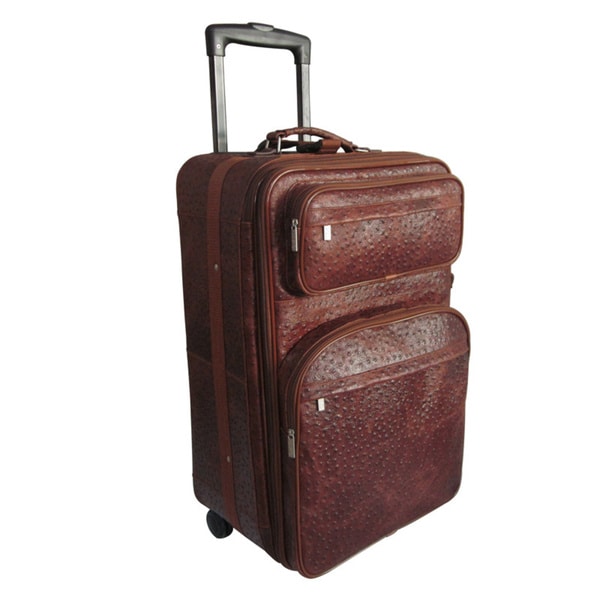 Amerileather Animal Print Brown Leather 26-inch Rolling Upright Suitcase