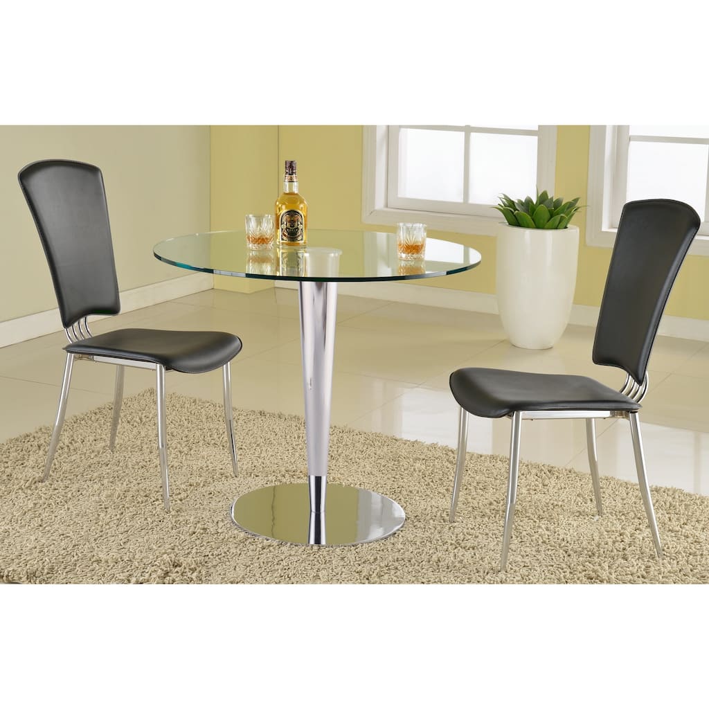 Somette Rand Round Glass and Chrome Dining Table - Silver