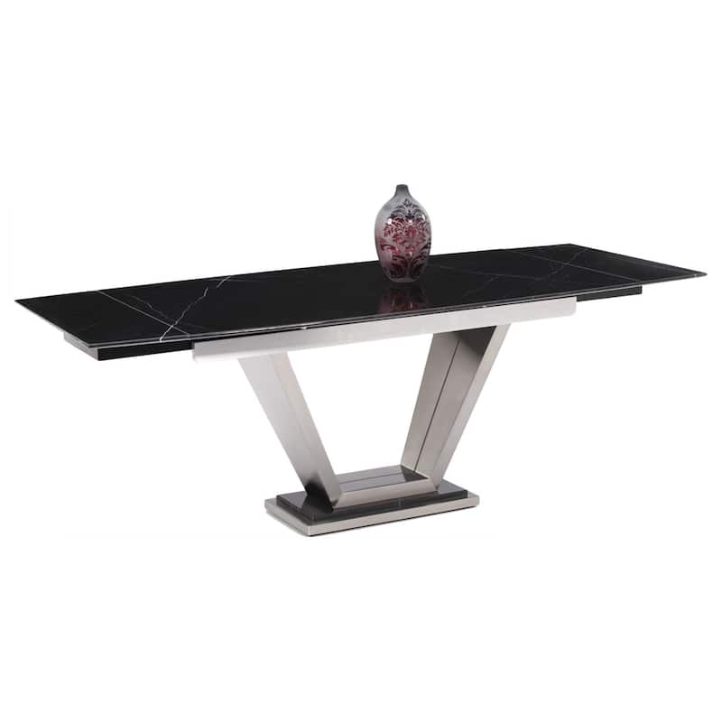 Somette Josey Solid Marble Pedestal Dining Table - Black