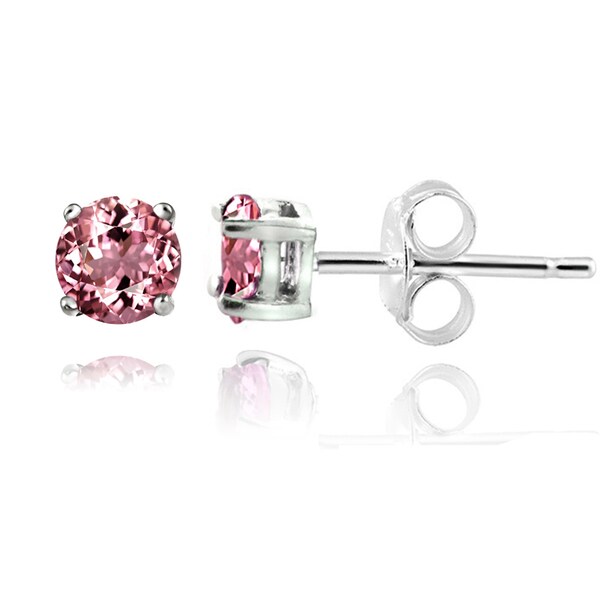 Glitzy Rocks Sterling Silver 1/2ct Pink Tourmaline Round Stud Earrings