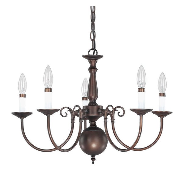 Capital Lighting Traditional Williamsburg Style 5 Light Burnished Bronze Chandelier
