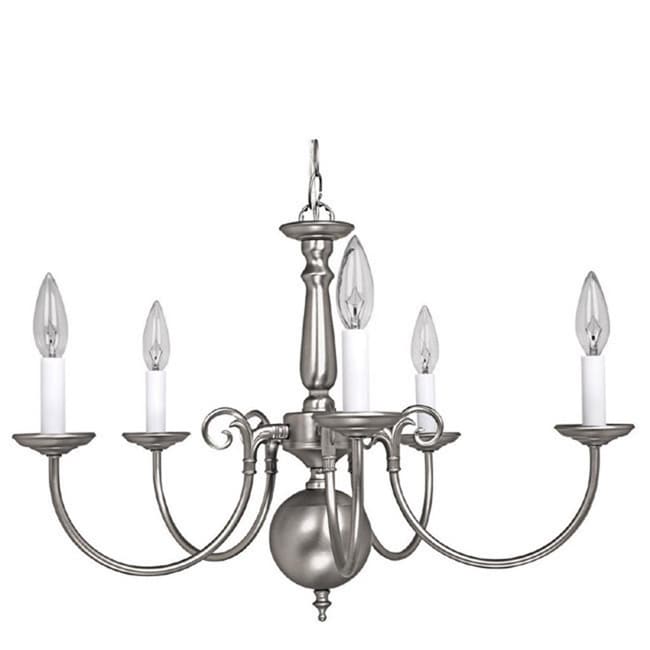 Traditional Williamsburg Style 5 Light Matte Nickel Chandelier Traditional Williamsburg Style 5 Light Matte Nickel Chandelier