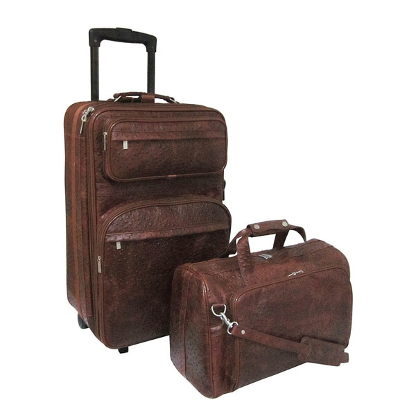 Shop Amerileather Ostrich Brown Leather 2-piece Luggage Set - Free ...