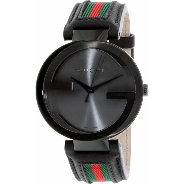 Shop Gucci Men's YA133206 Quartz Interlocking Black Dial Black Leather ...