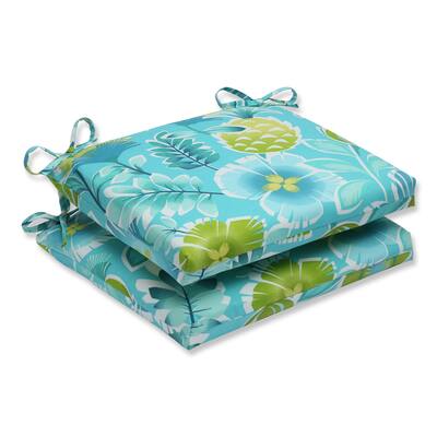 Pillow Perfect Outdoor Calypso Turquoise Squared Corners Seat Cushion (Set of 2)