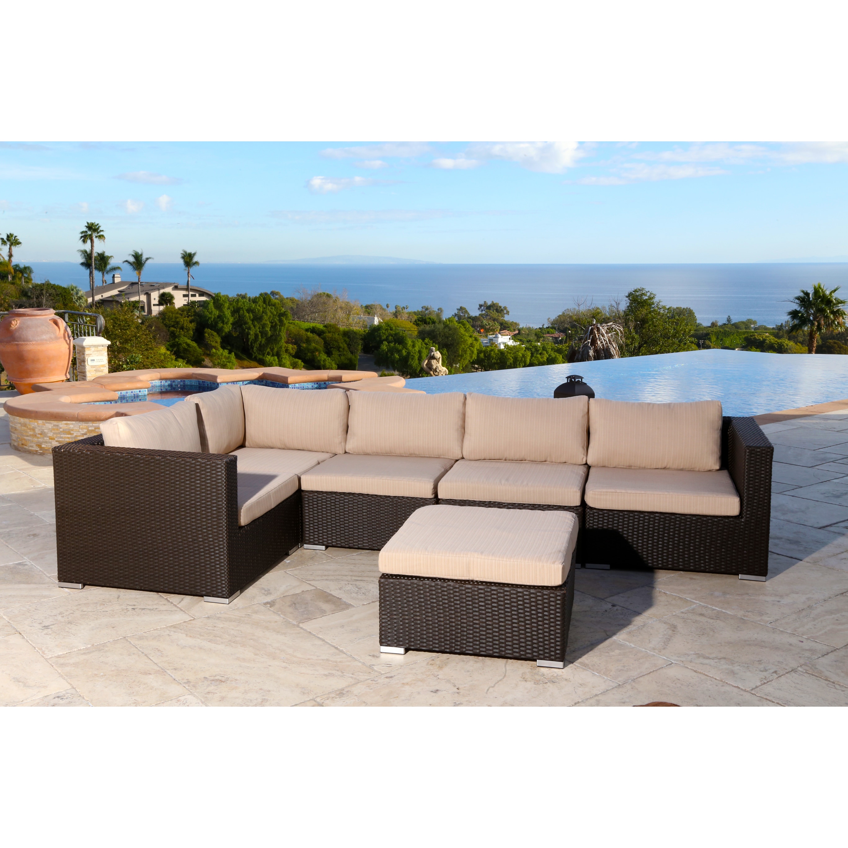 Shop Abbyson Newport Outdoor Wicker 6 Piece Sectional Overstock 9772534