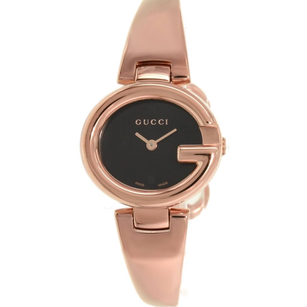 Gucci YA134509 Gucci 'Guccissima' Swiss Quartz Rose Gold Stainless Steel Bangle Watch