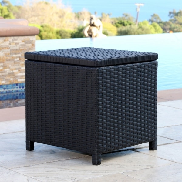 Shop Abbyson Newport Outdoor Black Wicker Storage Ottoman - On Sale