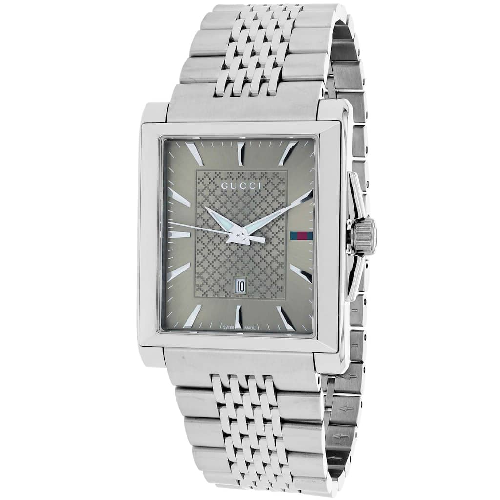 Gucci Men's YA138402 'G-Timeless' Rectangle Swiss Quartz Stainless Steel Watch - Silver