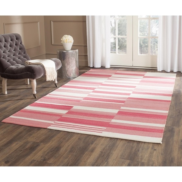 Safavieh HandWoven Kilim Pink/ Ivory Wool Rug (5' x 8') Free