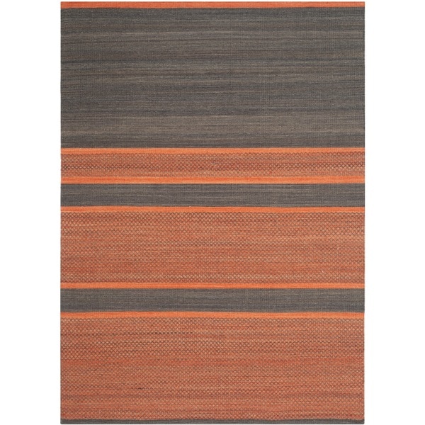 Safavieh Hand-Woven Kilim Dark Grey/ Orange Wool Rug (8' x 10')