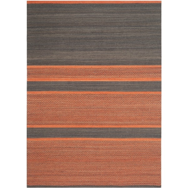 Safavieh Hand Woven Kilim Dark Grey/ Orange Wool Rug (9 x 12)